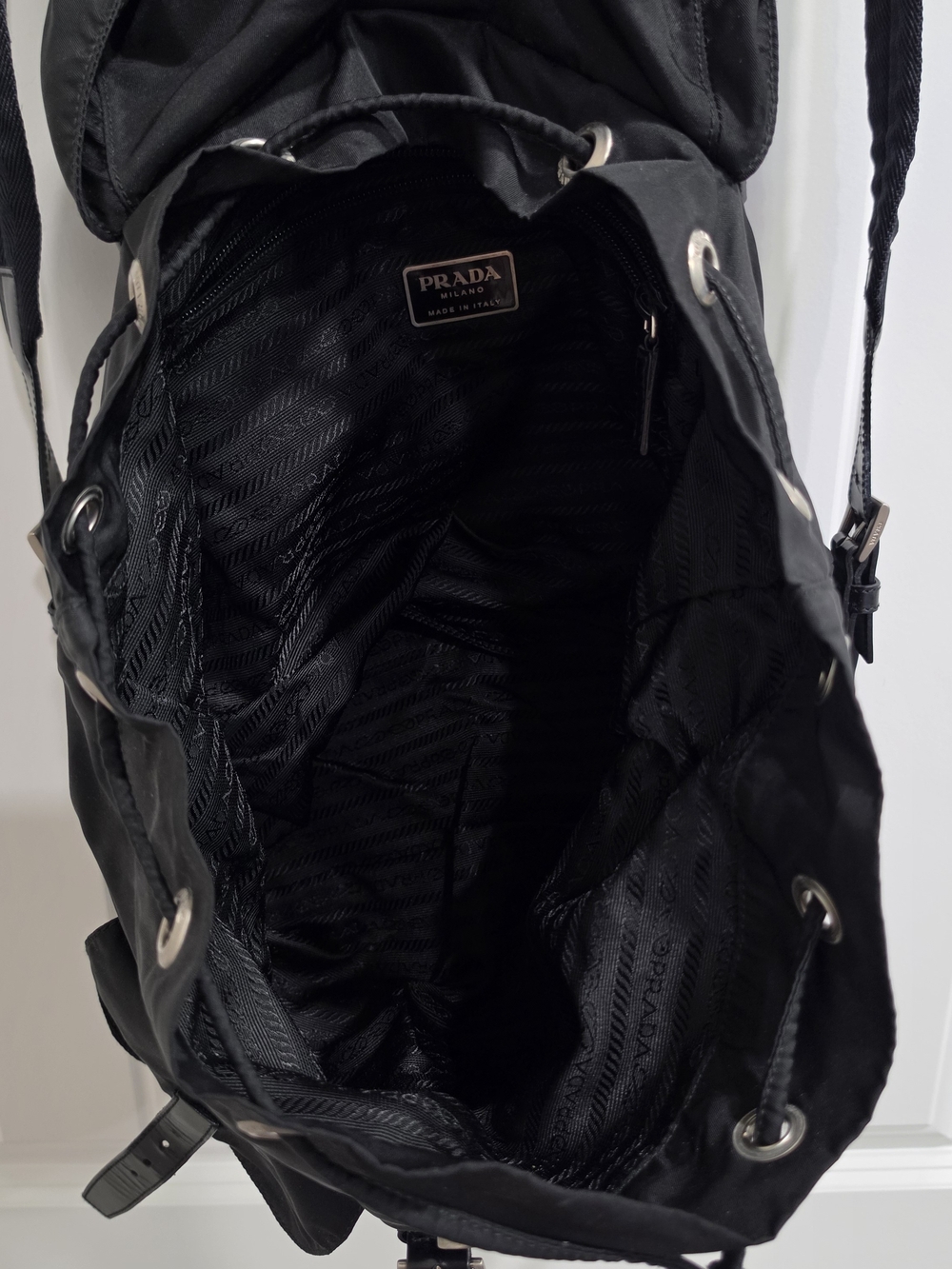 Prada Black Nylon Flap Backpack with Dual Front Buckle Pockets - Picture 3 of 16